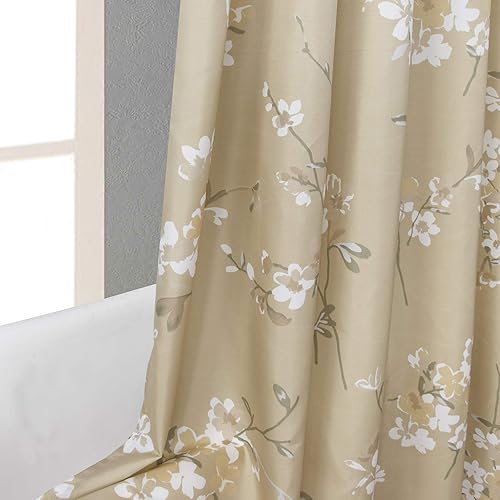Miniatura 5 de Cortina de ducha de tela floral, cortinas de ducha de flores de plantas de oro beige para baño, cortinas de baño impermeables, 72 pulgadas de ancho