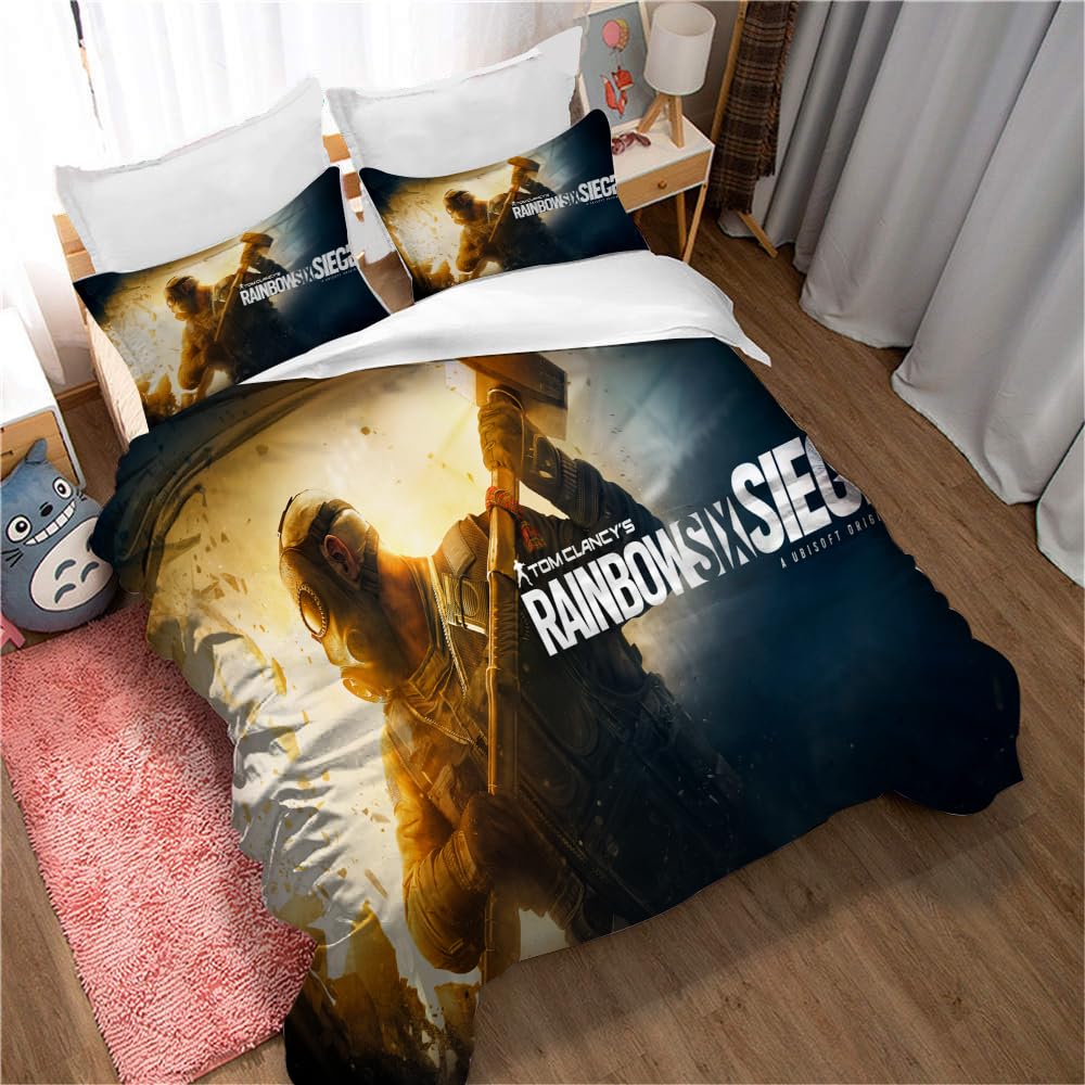 Ste-X Girls Tcrss 04 Duvet Cover Set Tom Clancy's Rainbow Six Siege Bedding Set Kawaii Bedding Set Lovely Duvet Cover Quilt Cover Soft Bedspread Cover (200X200cm(Double),)