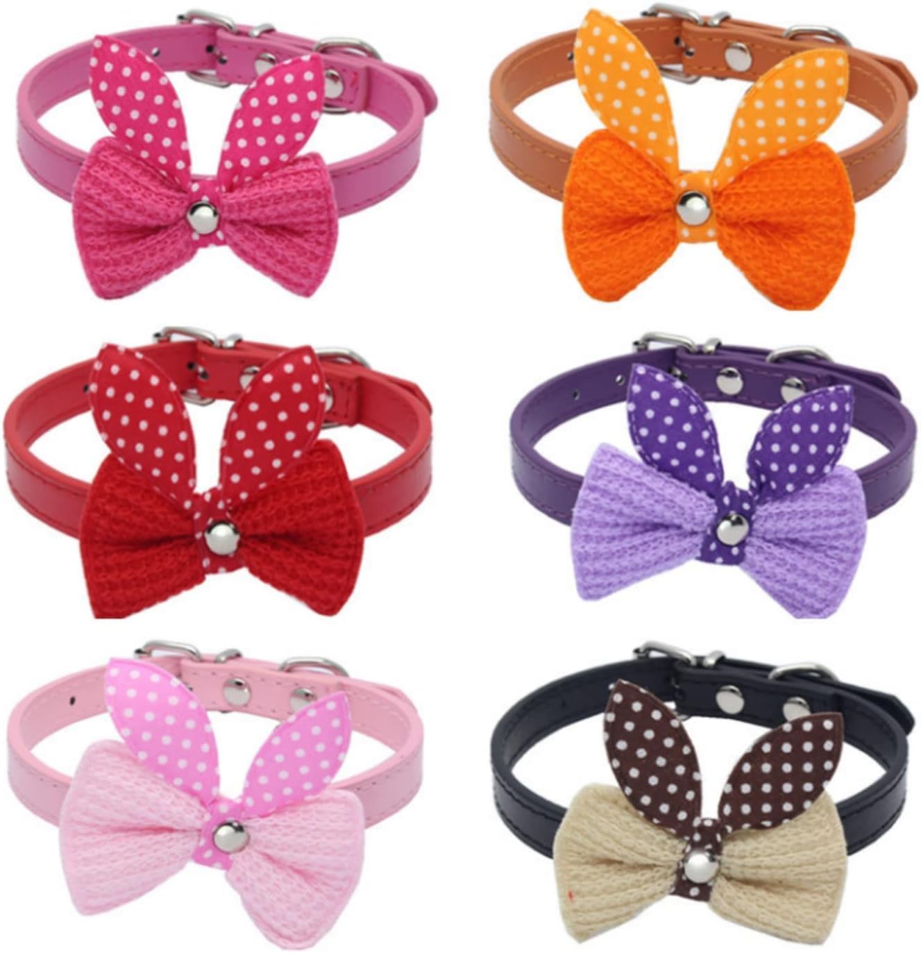 Collare per cani Hardy Grazioso collare for cani in pelle con fiocco lavorato a maglia, collare a farfalla primaverile con fibbia di sicurezza in metallo, regalo adorabile(Rose,XS)