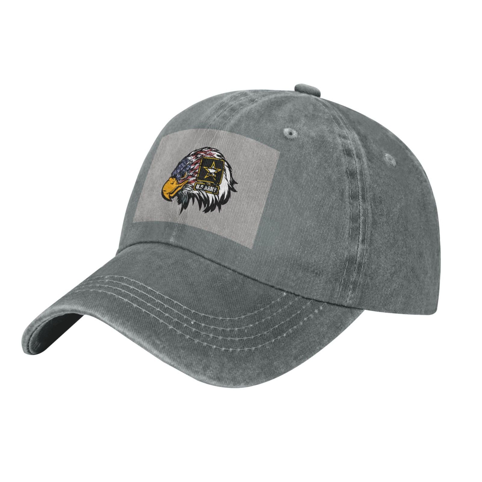 US Army Cool American Flag Eagle Printed Casquette Washed Denim Baseball Cap Adjustable Flat-Brim Cap