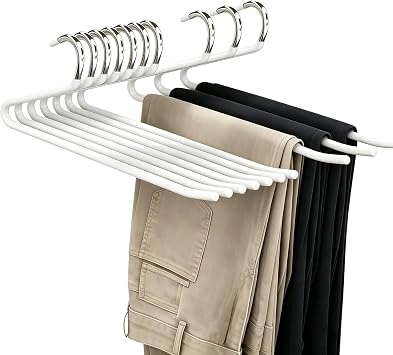 Open Ended Pants Hangers White, 10-Pack Slack Hanger for Women Men, Metal Non Slip Trousers Jeans Hangers