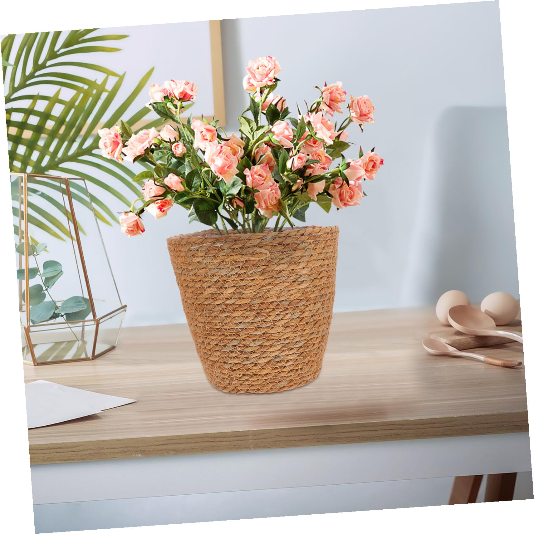 SHINEOFI 2 Stück Seegras Pflanztopf mit Pe Einsatz Handgewebter Seegrasblumentopf in Braun für Wohnzimmer und Terrasse als Dekorativer Pflanzkorb