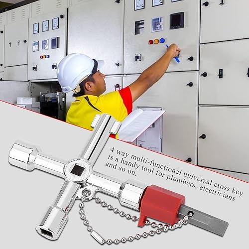 Miniatura 4 de Nikou Llave de 4 vías, llave de agua cruzada multifuncional de aleación de zinc para fontaneros, electricistas, puerta de tren, caja de armario