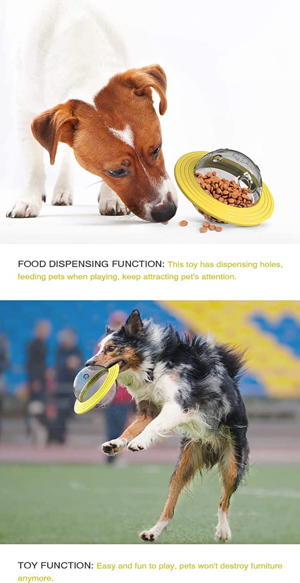 JDF -Verstellbarer Leckerli-Ball (Slow Feeder, Hundespielzeug, Leckerlispender und interaktives Hundespielzeug)-Yellow