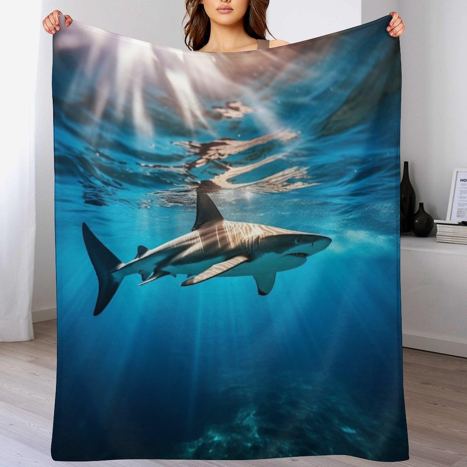 Couverture polaire requin en flannel douce 100x130cm pour lit