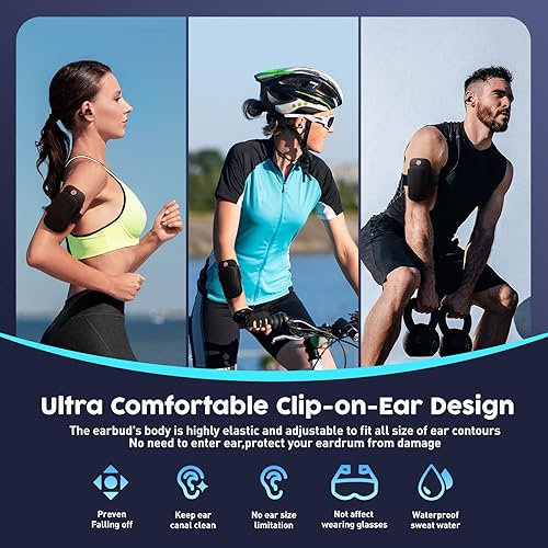 Miniatura 3 de Auriculares inalámbricos Bluetooth 5.3, auriculares ultra abiertos, auriculares de clip, auriculares deportivos con micrófono integrado con funda de