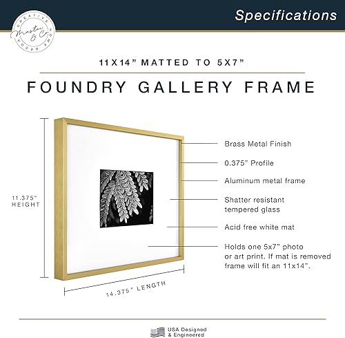 Miniatura 3 de MCS Master & Co. Foundry Gallery - Marco metálico de pared color latón, 11 x 14pulgadas, con paspartú a 5 x 7pulgadas