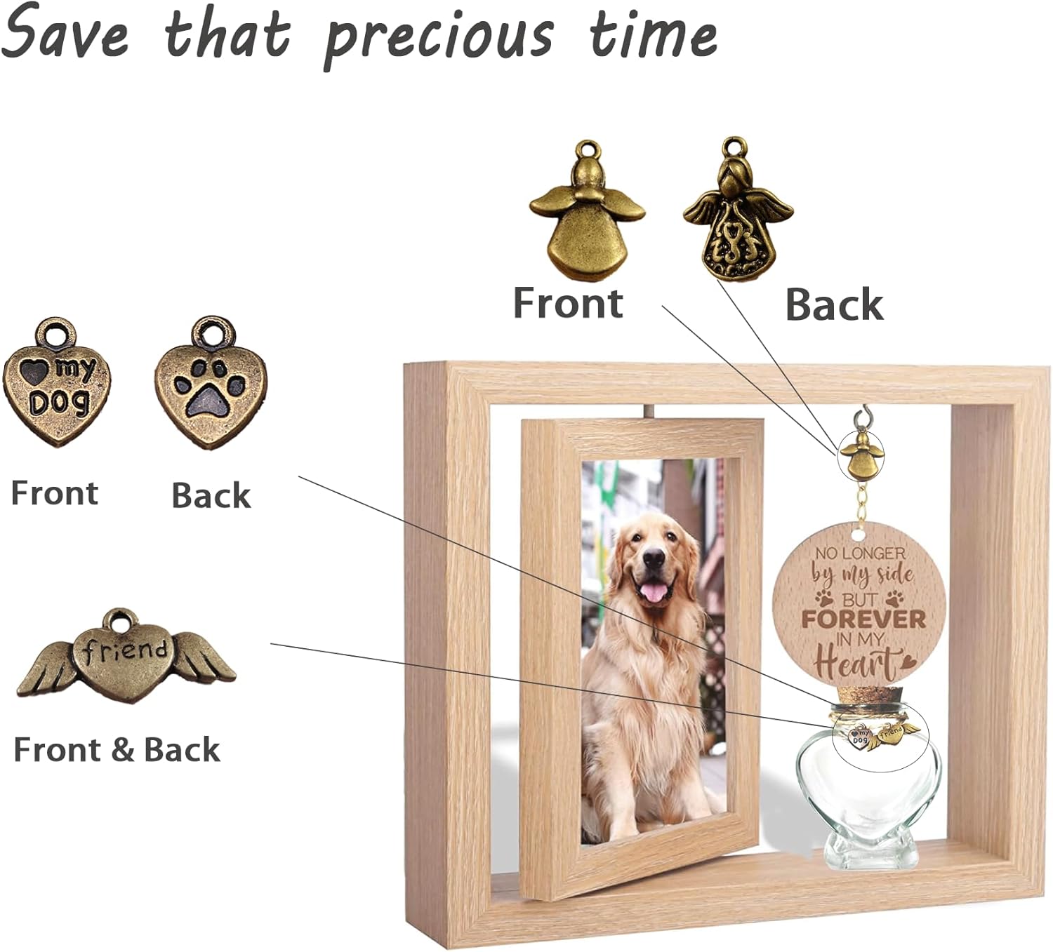 360° Rotating Pet Memorial Frame with Keepsake Jar – Double-Sided 4x6 Photo Display for Pet Loss – Perfect Remembrance Gift for Dog and Cat Owners