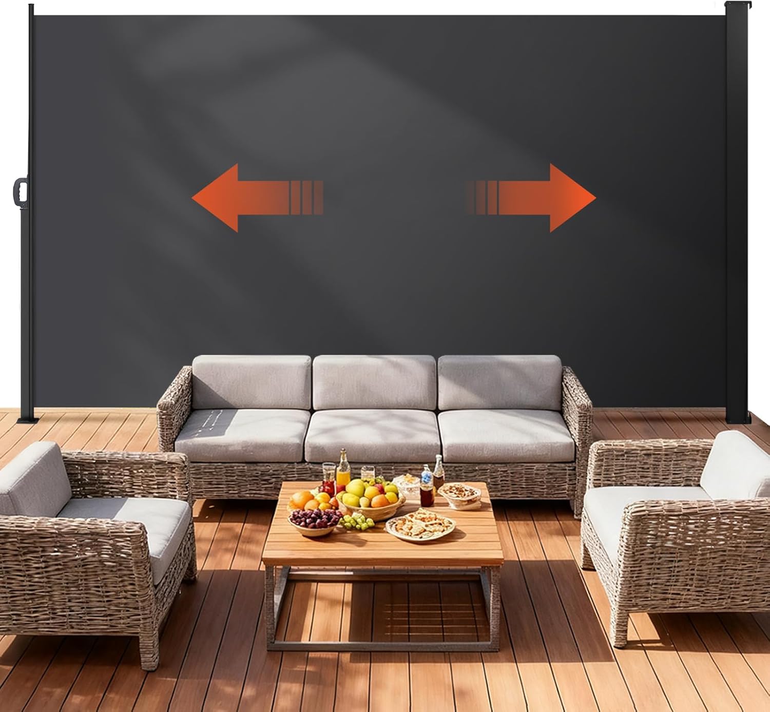 Retractable Side Awning Polyester Screen Privacy Screen Protection Awning with PU Coating Tear-Resistant for Garden Backyard Terrace Indoor