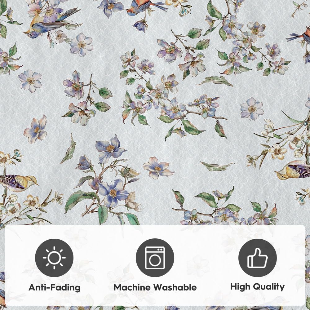 Artoid Mode Blue Flower Bird Tree Spring Area Rug, Summer Home Decor Low-Profile Washable Area Rugs for Entryway Bedroom Living Room Laundry Room Indoor 5x7 Feet