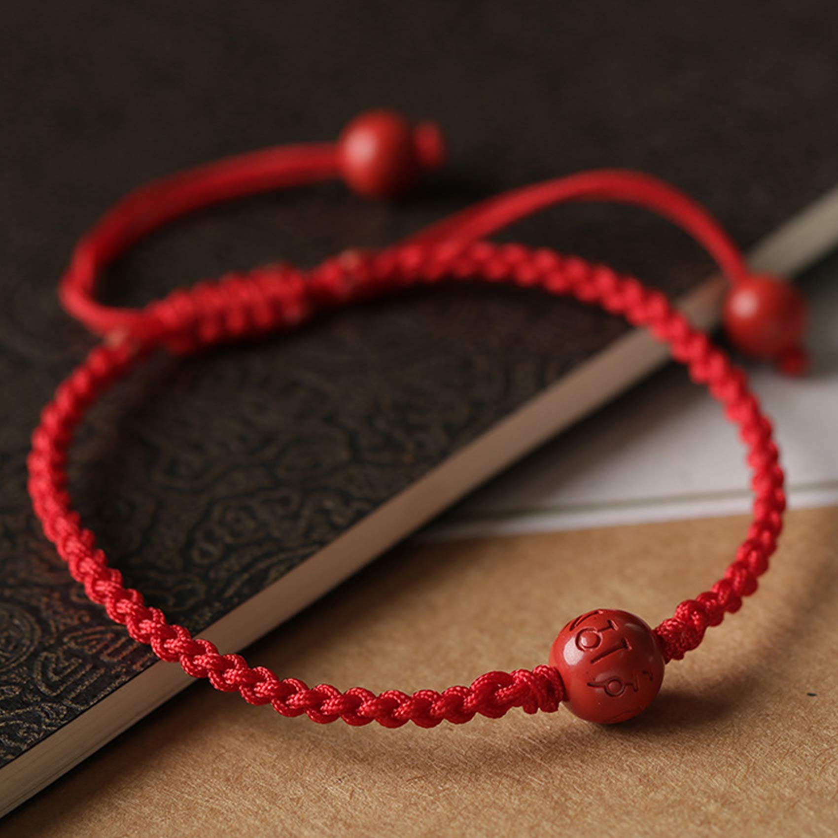 Joyas Riqueza Prosperidad Cinabrio Natural Mantra de Seis Caracteres Cuentas de Transferencia Hilo Rojo Trenzado Pulsera para Niños Amuleto Ajustable Atraer