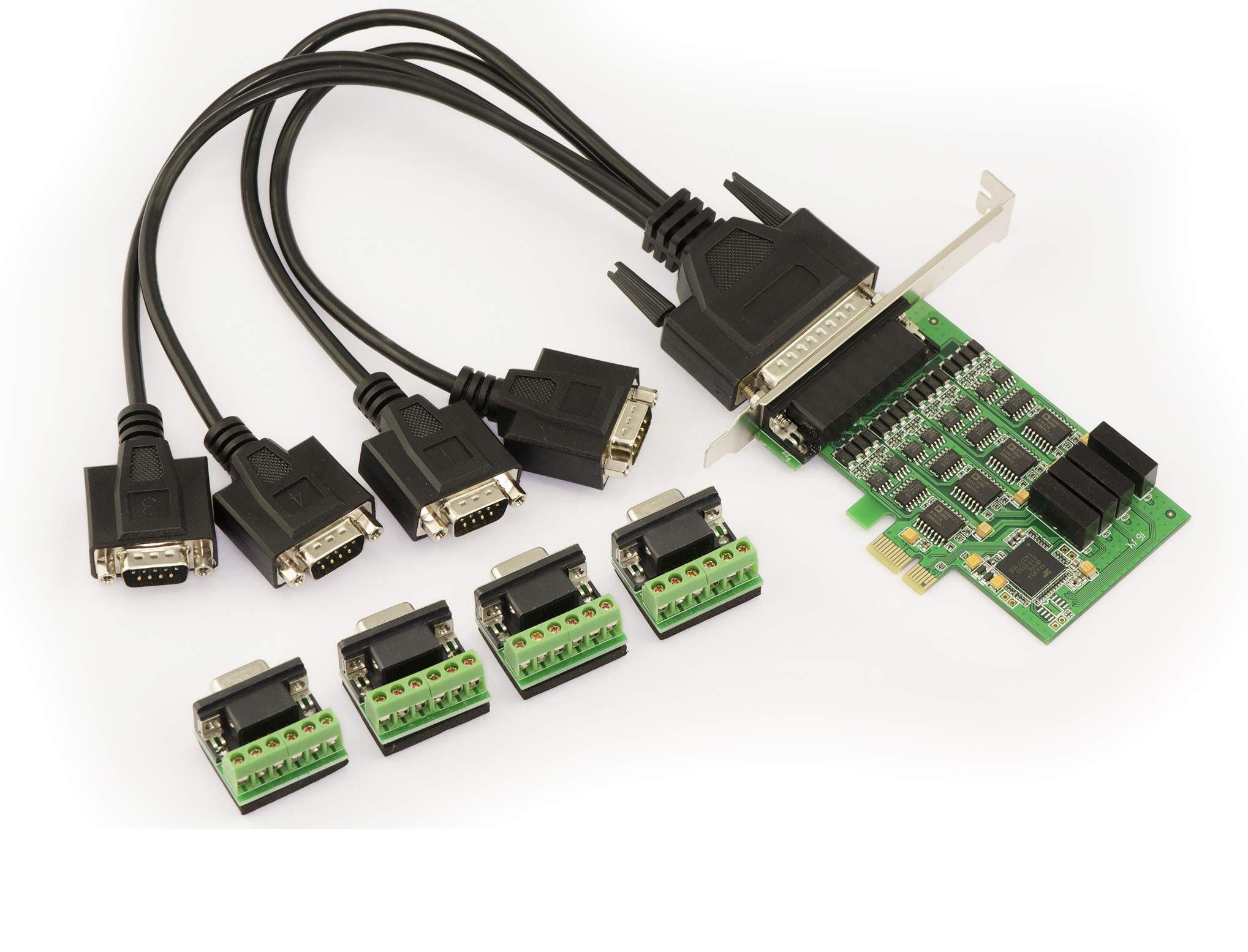 KALEA-INFORMATIQUE Tarjeta controladora de 4 Puertos RS422 RS485 en Ranura PCIe con chipset EXAR XR17V354 - con terminales RS-422 RS-485