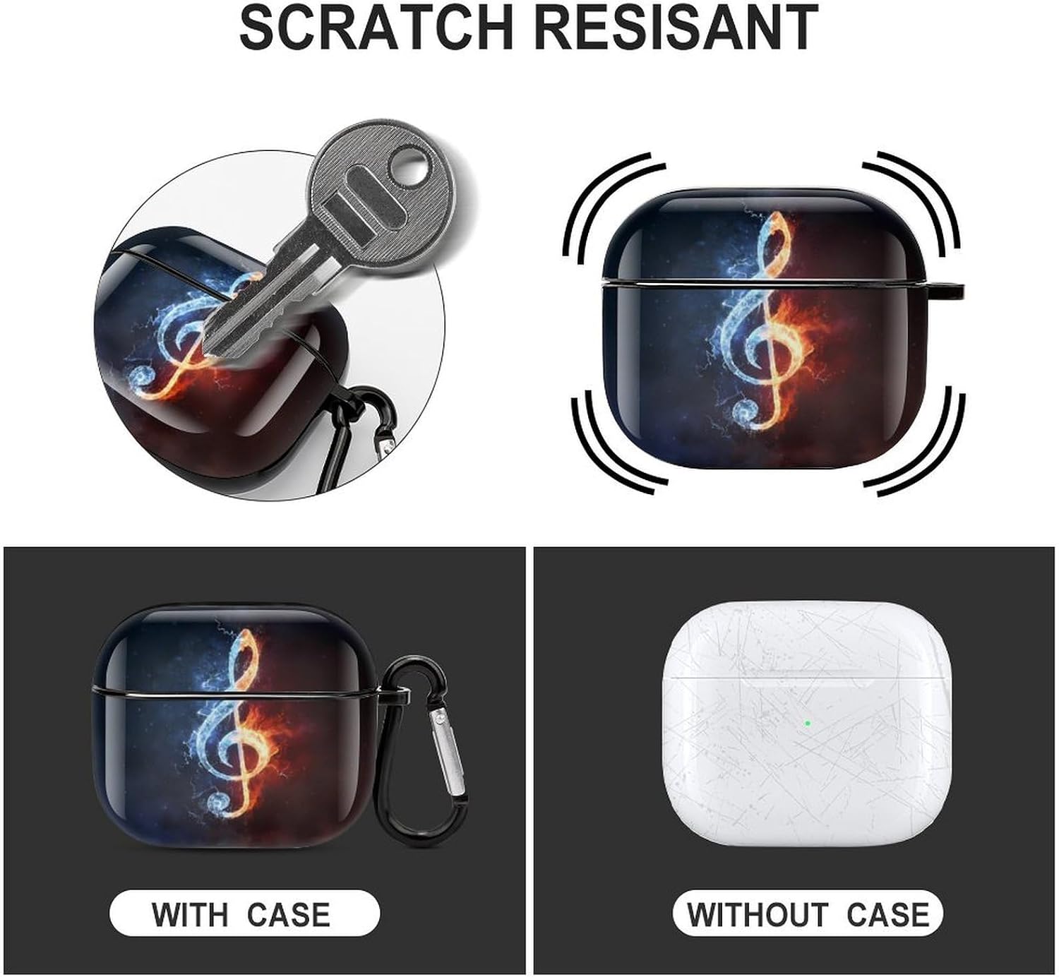 Water Flame Music Note Print Bluetooth Earphone Case with Carabiner image 3