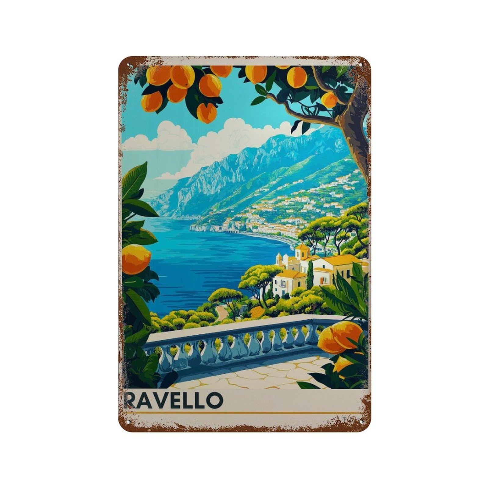 xiaoxiaoshen Ravello Italy Travel Amalfi Coast Wall Decor Art Metal Tin Poster Modern Home Decor Art Home Bar Shop Decorations Vintage Sign 30x20cm
