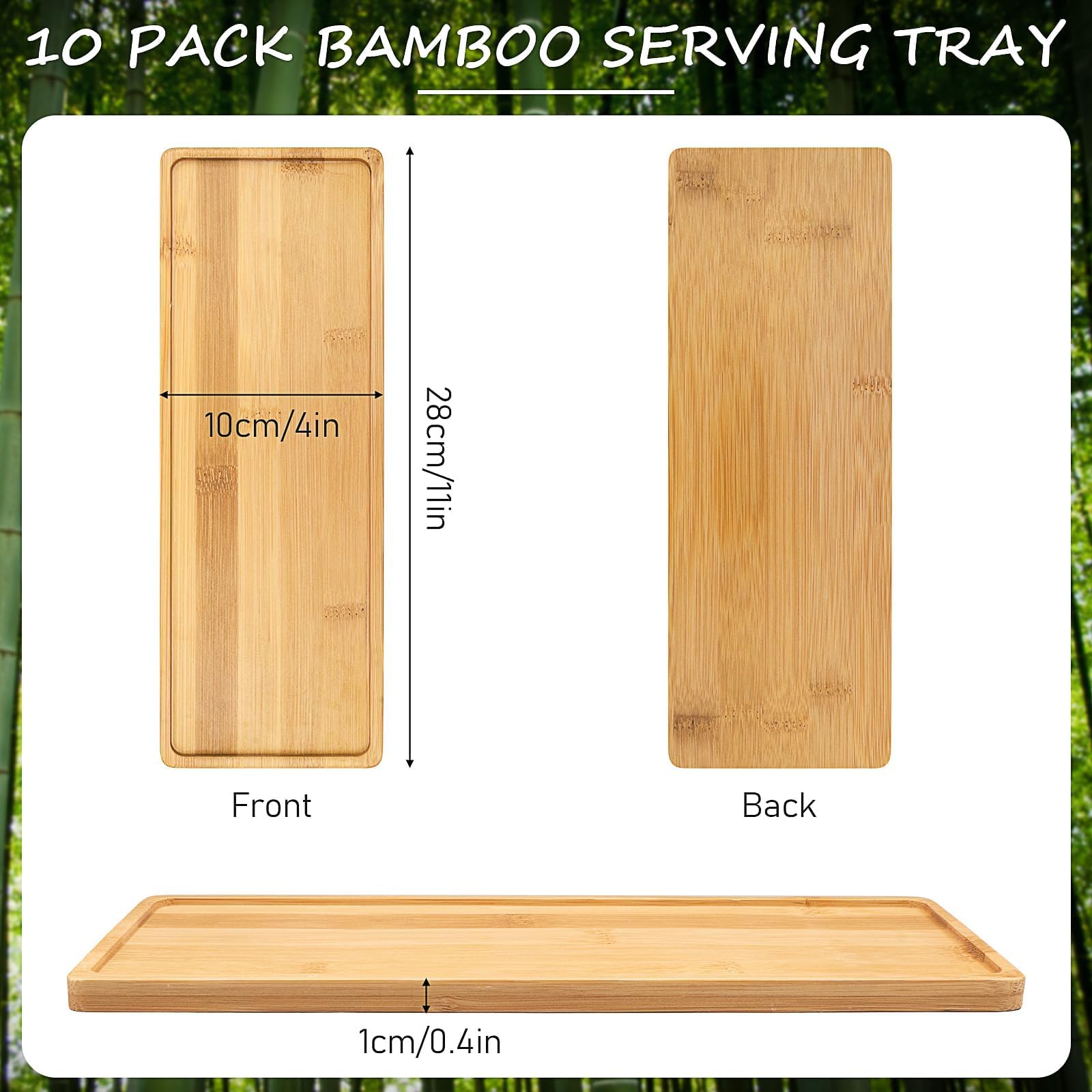 10 Pcs Plateaux de Service en Bambou, 28 x 10 cm Petits Plateaux en Bois pour Maison, Fromage, Fruits, Légumes, Charcuterie, Apéritif, Plateau de Présentation