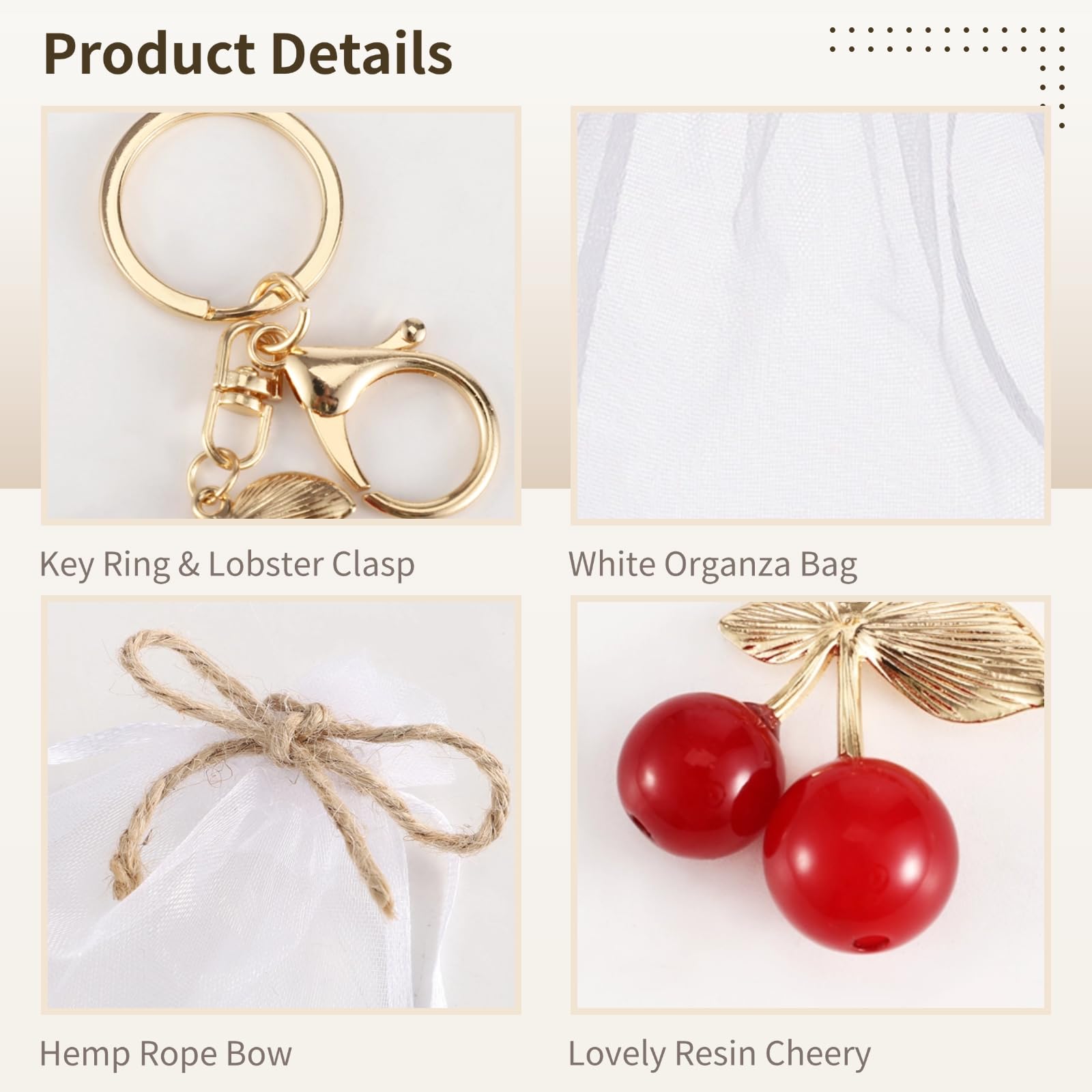 Generisch 20er-Set rote Kirsch-Schlüsselanhänger als Partygeschenk, Frucht-Charm-Schlüsselring mit Dankesanhänger und Organza-Beutel, Kirsch-Accessoires als Geschenk für Gäste, Hochzeit, Geburtstag