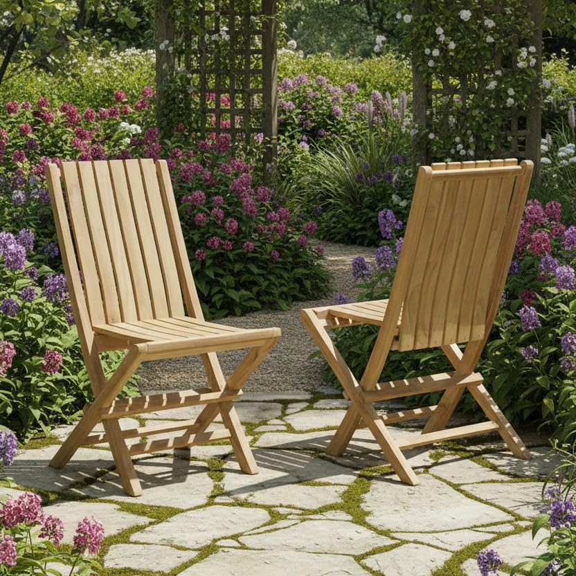 Teck'Attitude Chaises de Jardin Pliantes en Teck Massif Karimun (Lot de 2)