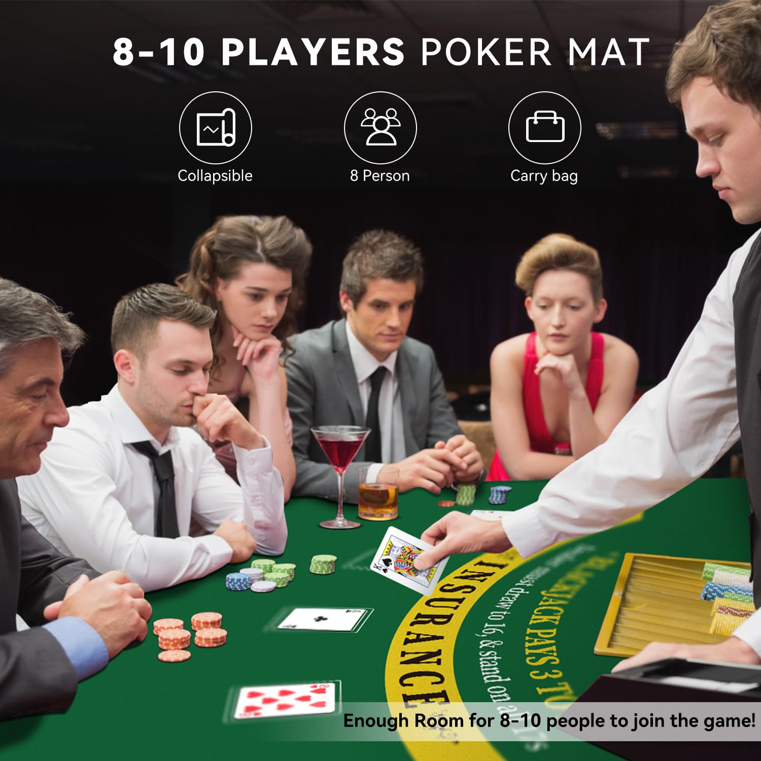 YUZPKRSI Tappetino da Poker Blackjack Professionale, 180 x 90 cm Texas Hold'em Panno da Poker Portatile