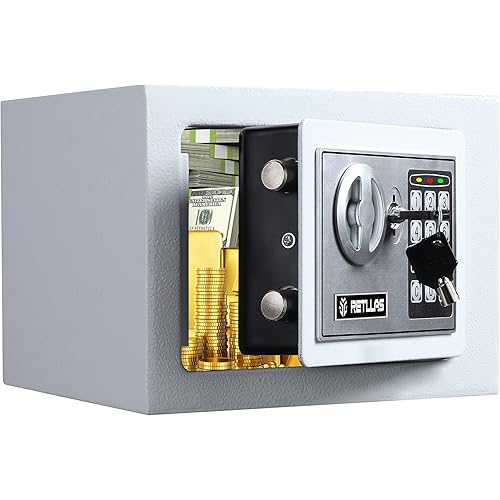 White Safe Box 0.23 Cubic Feet Electronic Digital Mini Cabinet Safes Solid Alloy Steel Office Hotel Home Safe Lock Box for Cash Jewelry Storage