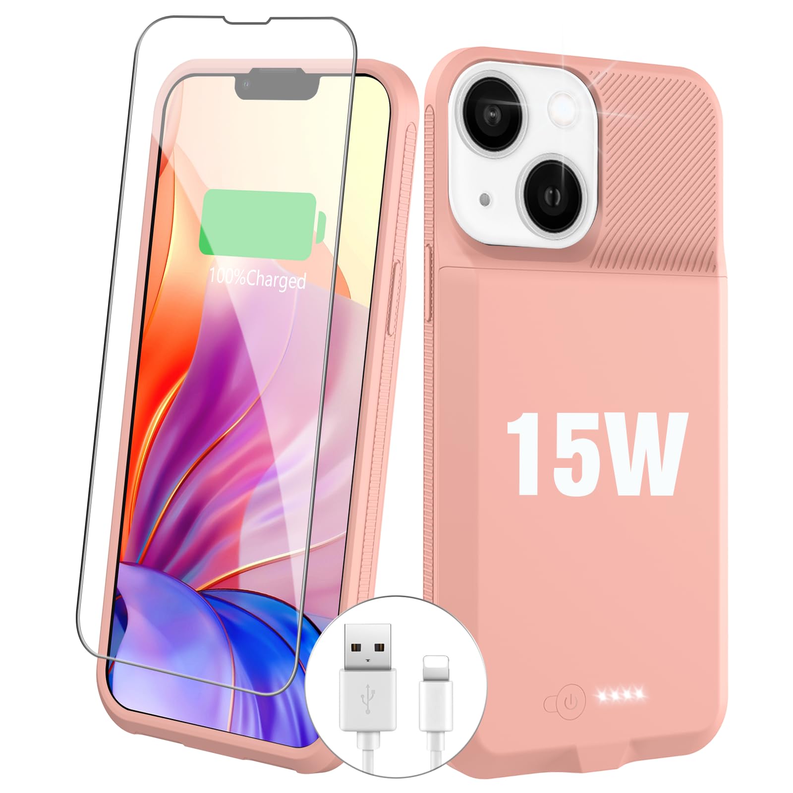 GIN FOXI 15W Fast Charging Battery Case for iPhone 13/13 Pro/14/14 Pro, Ultra-Slim Lightweight Powerful 7000mAh Charger Case Protection Anti-Slip Soft TPU Charging Case for iPhone 13/13Pro/14/14Pro