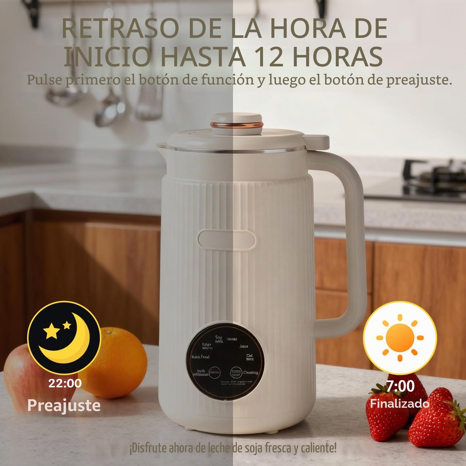 Máquina de Leche de Soja de 1200 ml, Fabricadora de Leche de Nueces y Soja con 10 Cuchillas, 8 Menús, Seguridad Infantil con Apagado Automático & Autolimpieza, Incluye Recetas para Leche Vegetal DIY