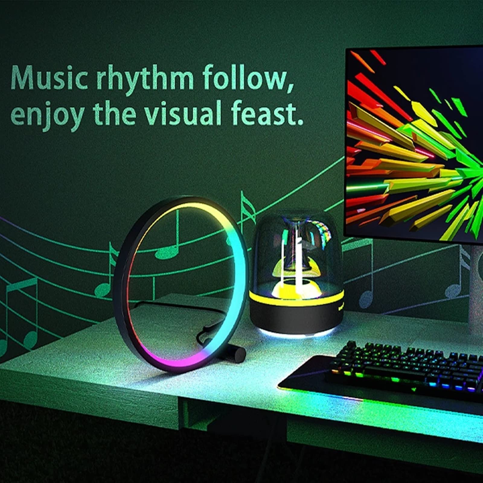 Inteligentna kreatywna lampa stołowa WIFI, nastrojowe oświetlenie pulpitu LED RGBIC, synchronizacja muzyki, kontrola aplikacji, podświetlenie telewizora, dekoracja do transmisji na żywo, domu (Color