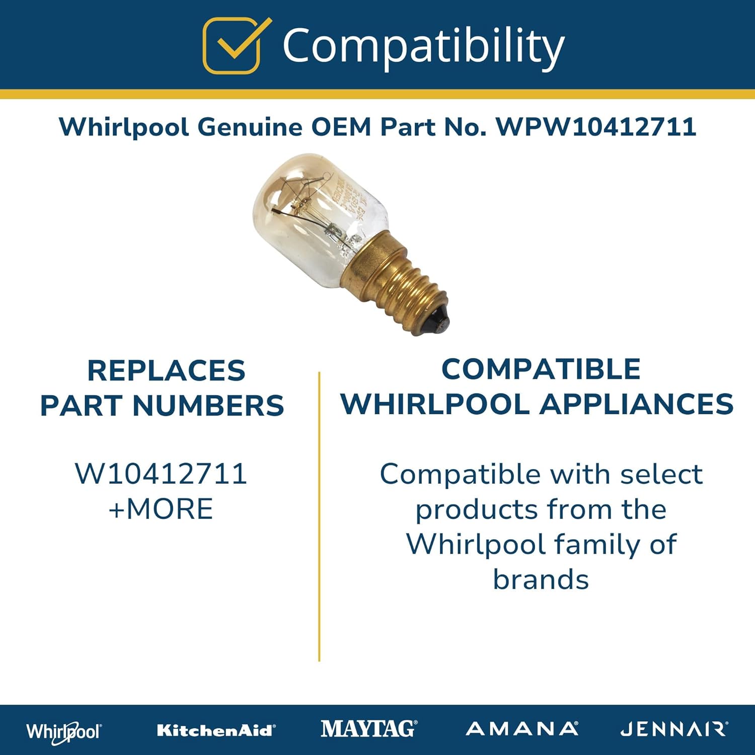 Whirlpool WPW10412711 Genuine OEM Wall Oven Light Bulb Replacement Part - Replaces W10412711