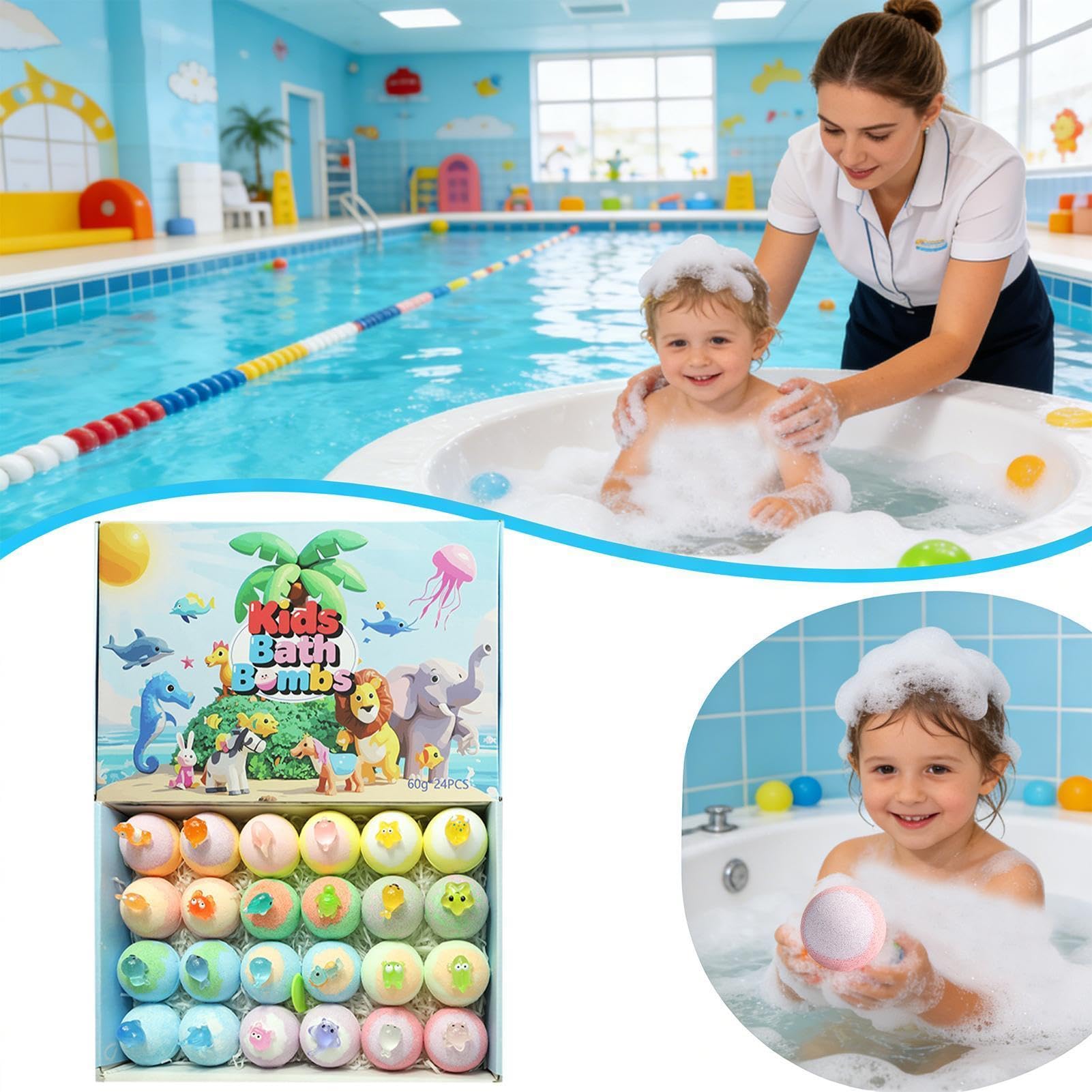 Kule do Kąpieli z Zabawką 24 sztuki relaksującej kąpieli | Musujące Kulki do Kąpieli z Zabawkami Zwierzętami dla dzieci chłopców dziewczynek spa dom łazienka podróż hotel