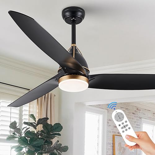 Ventiladores de techo de 56 pulgadas con luces, ventiladores de techo negros para exteriores, ventilador de techo moderno de 3 aspas con luces LED,