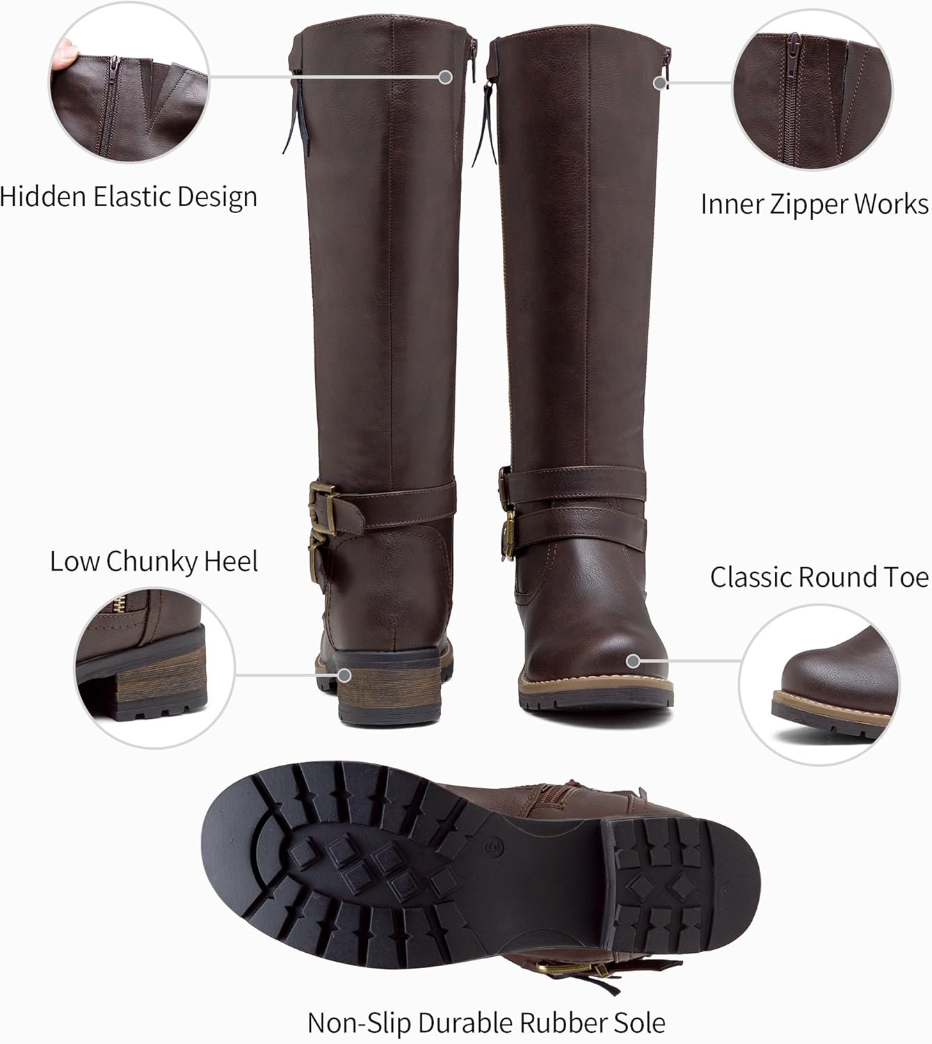 Jeossy Knee High Boots for Women, Classic Tall Riding Boots Low Heel with Inside Zipper Works and Outside Zip Decorative - Image 4