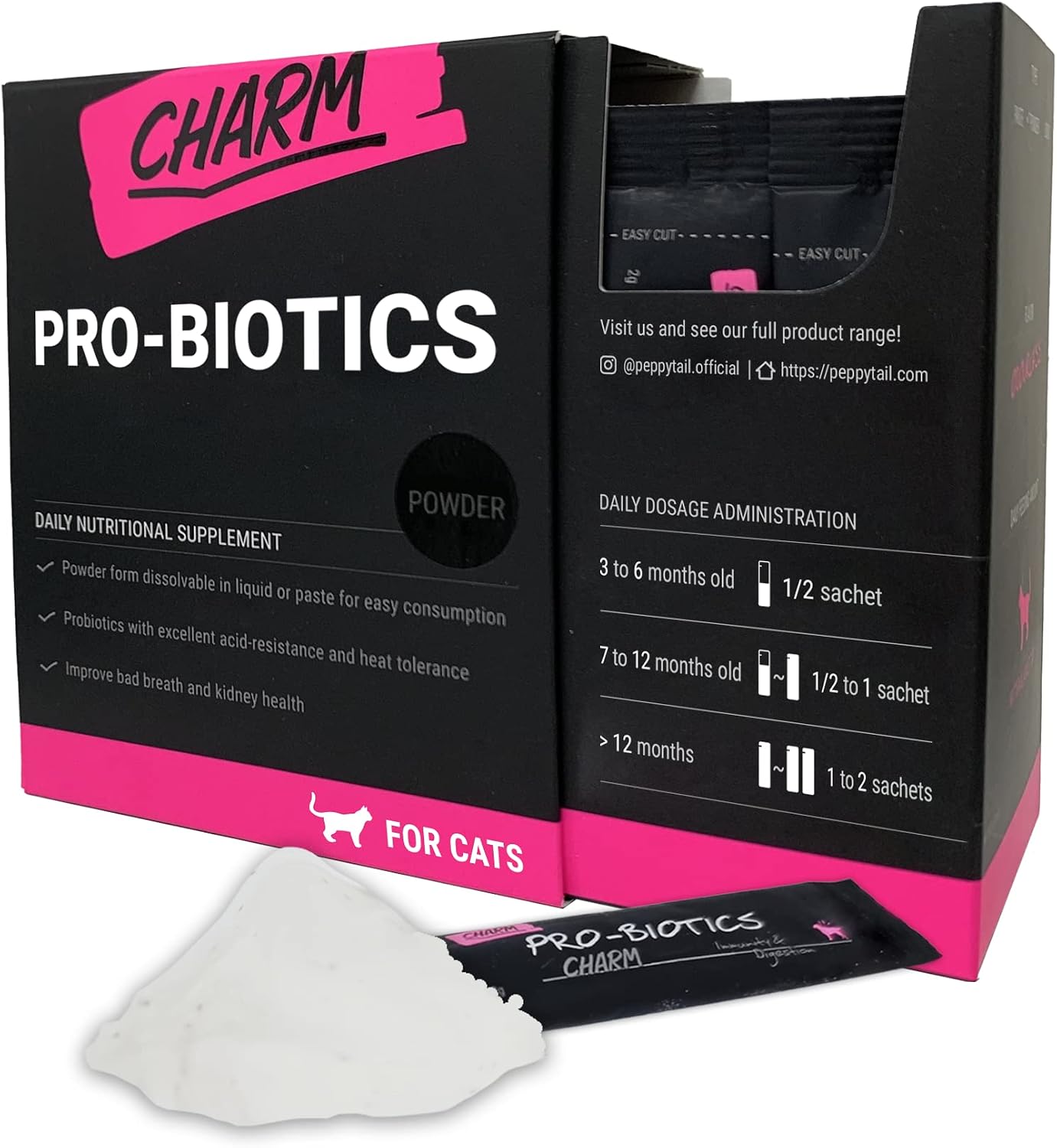 Charm Probiotics Plus Prebiotic Powder Supplements For Cats - Support Digestion, Improves Gut Flora, Relieves Itching, Vomiting Gas…