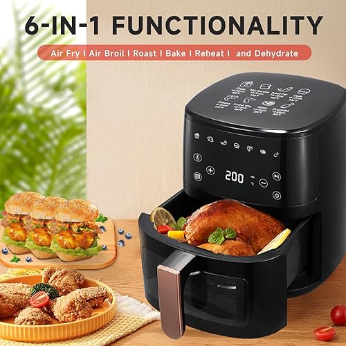 Miniatura 2 de Freidora de aire 8 en 1 con capacidad de 4.1 cuartos de galón, freír al aire, asar, recalentar, deshidratar, tecnología Air Crisp con 400 F para