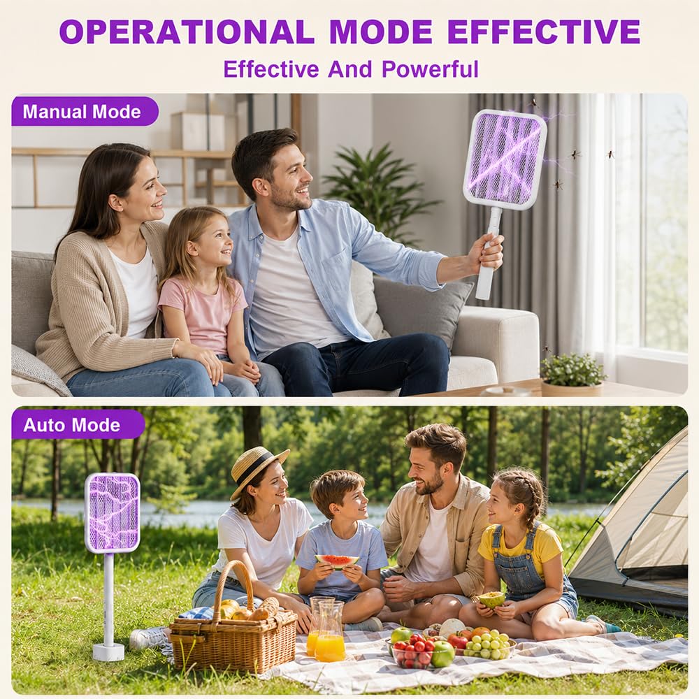 Elektrische Fliegenklatsche, SGZIOO Faltbar Fliegenklatsche Elektrisch mit Teleskopverlängerung und Sockel, Electric Fly Swatter mit UV Mückenfalle, 1200 mAh Wiederaufladbar, für Drinnen und Draußen