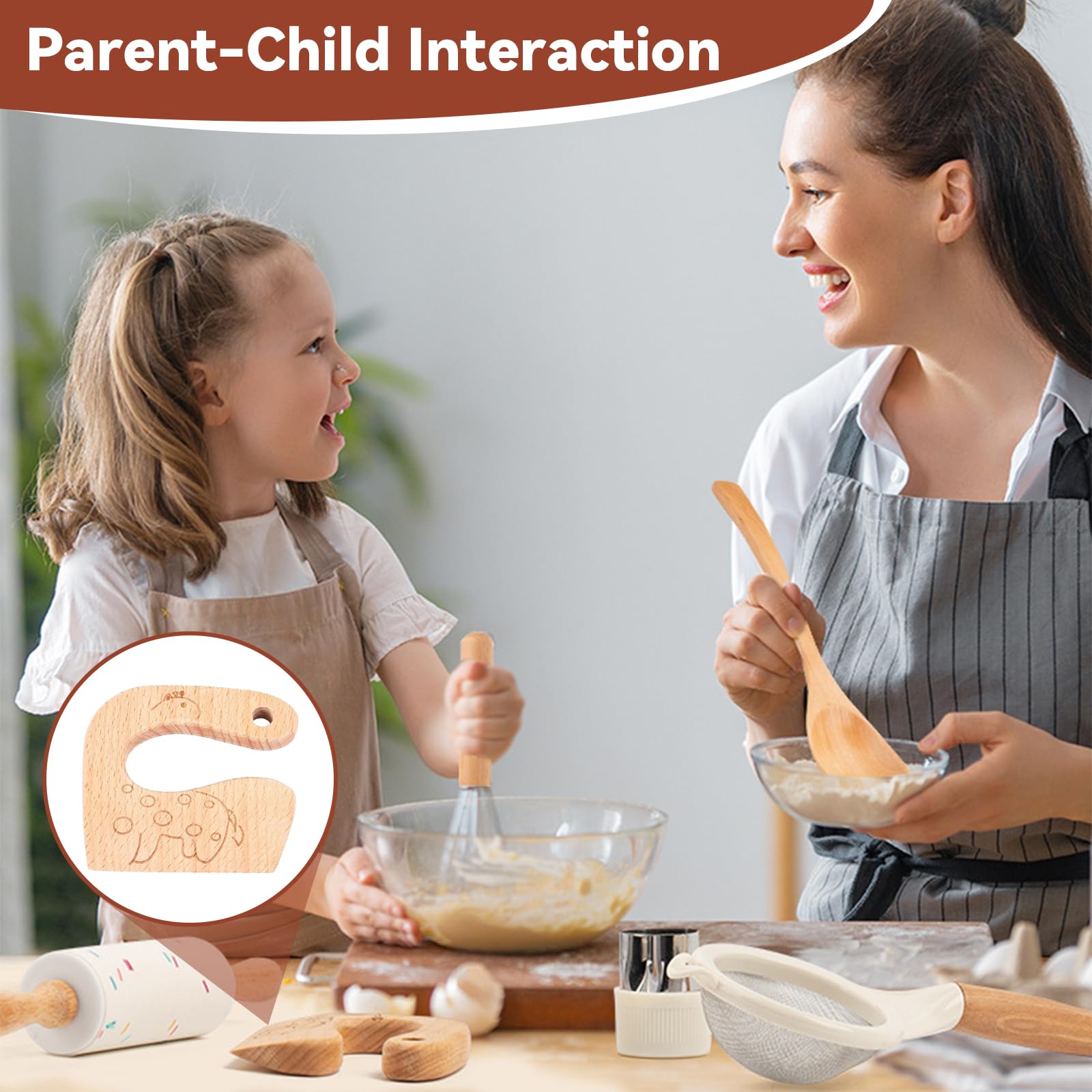 Cuchillo de Madera para Niños Montessori Utensilios Cocina que no Corta Dedos para Cortar Frutas y Verduras 2 Años