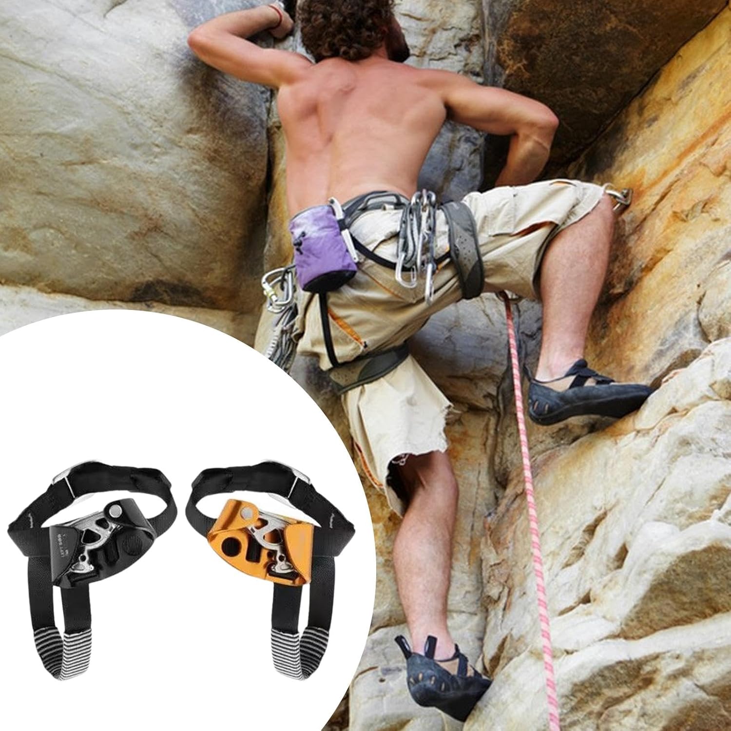 Climbing Foot Ascender Load (100 kg) Sturdy Thickened Adjustable Strong for 8-13mm Rope Climbing Gear for, Right and Left