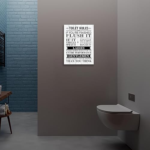 Miniatura 3 de NIKICEE Impresiones artísticas en lienzo con citas de reglas de inodoro, letreros divertidos para decoración de baño, divertido arte de pared de