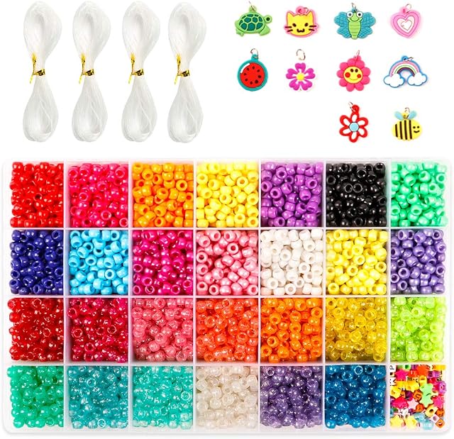 Perles de poney, 4,600 pcs 9mm Perles de poney 27 Couleurs avec des perles de lettre et d'étoile et chaîne élastique pour bracelet INSCRAFT