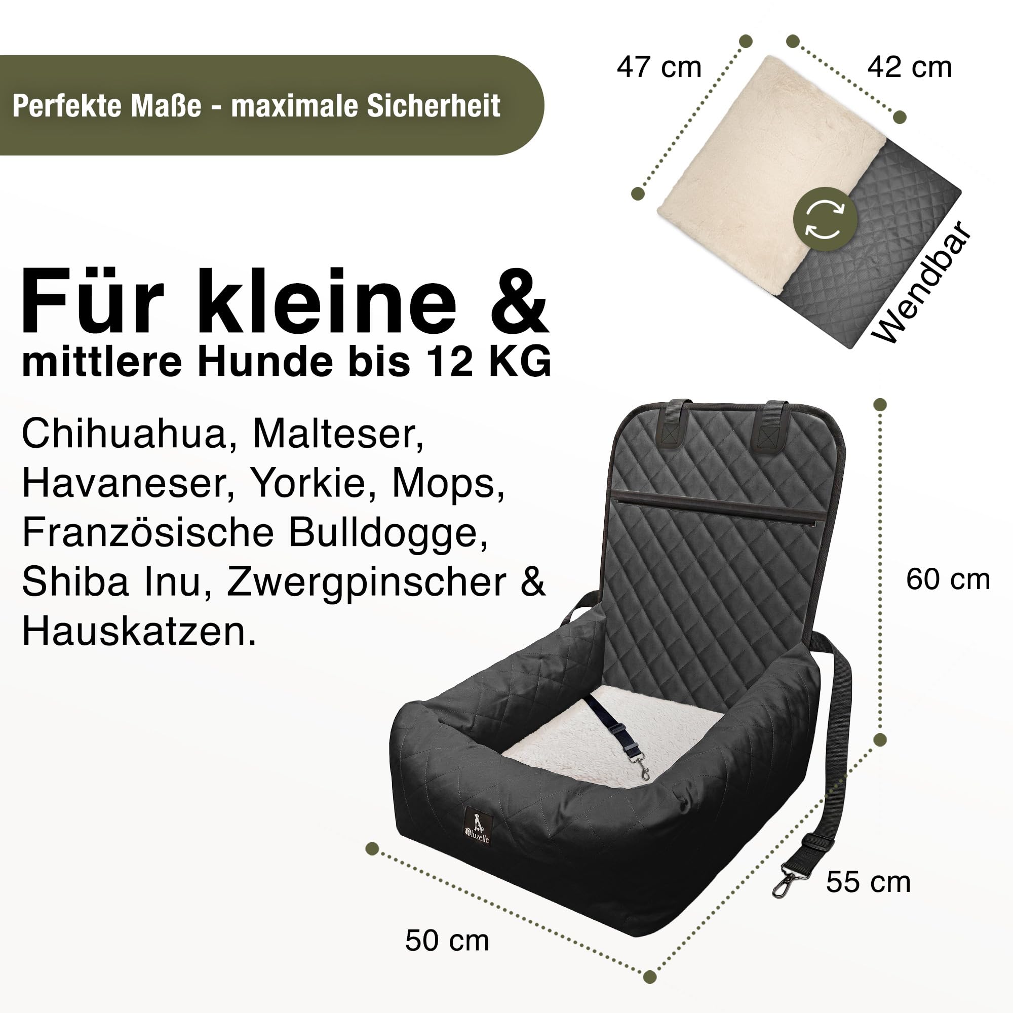 Hunde Autositz & Hundebett 2-in-1 für Auto Rückbank & Vordersitz - TRAVELBUDDY Wasserfest, rutschfest & Waschbar - Inkl. Sicherheitsgurt & Oxford-Stoff - Marke aus Berlin, Farbe:Schwarz