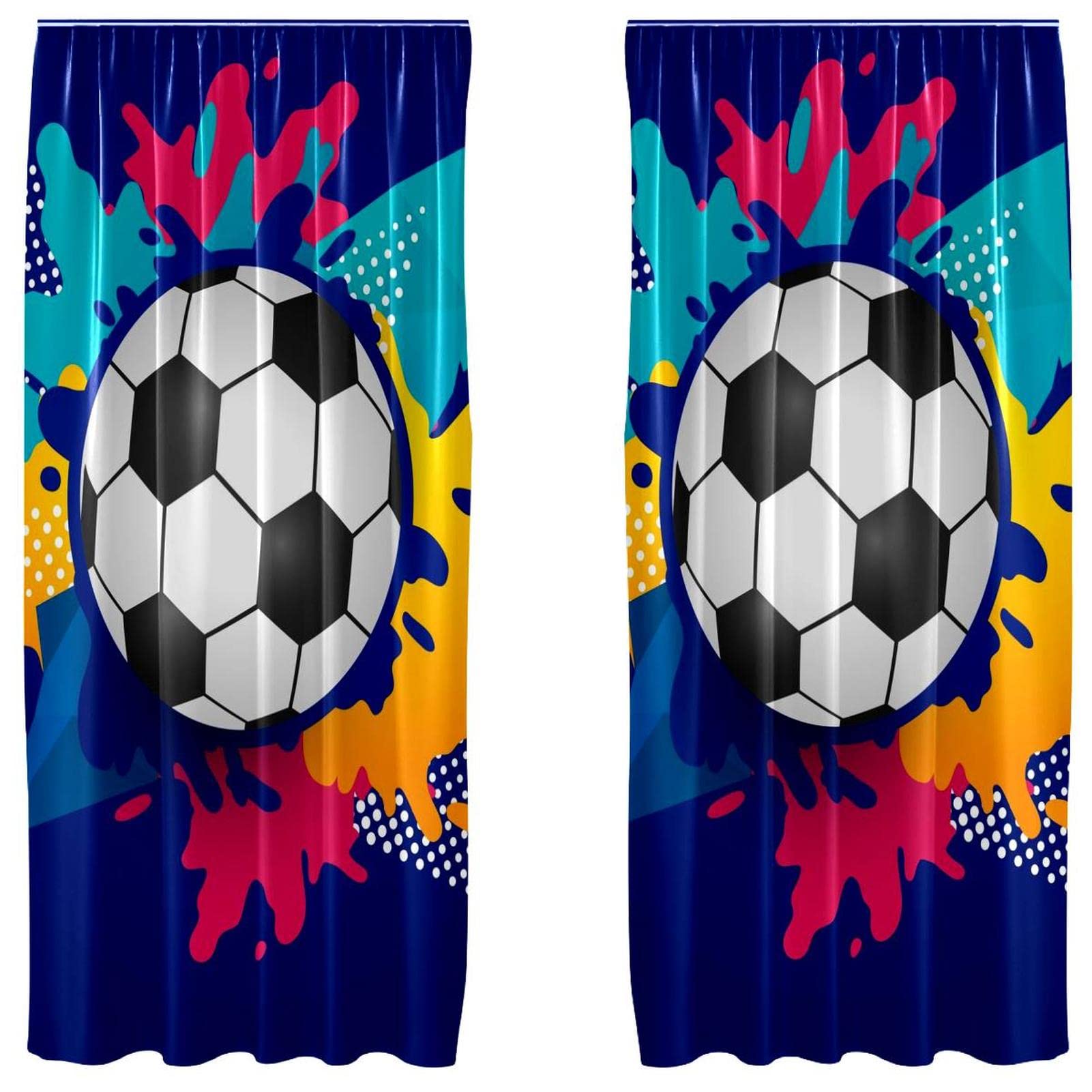 Cortinas de fútbol estampadas color azul para salón, set doble de 55 x 84 pulgadas