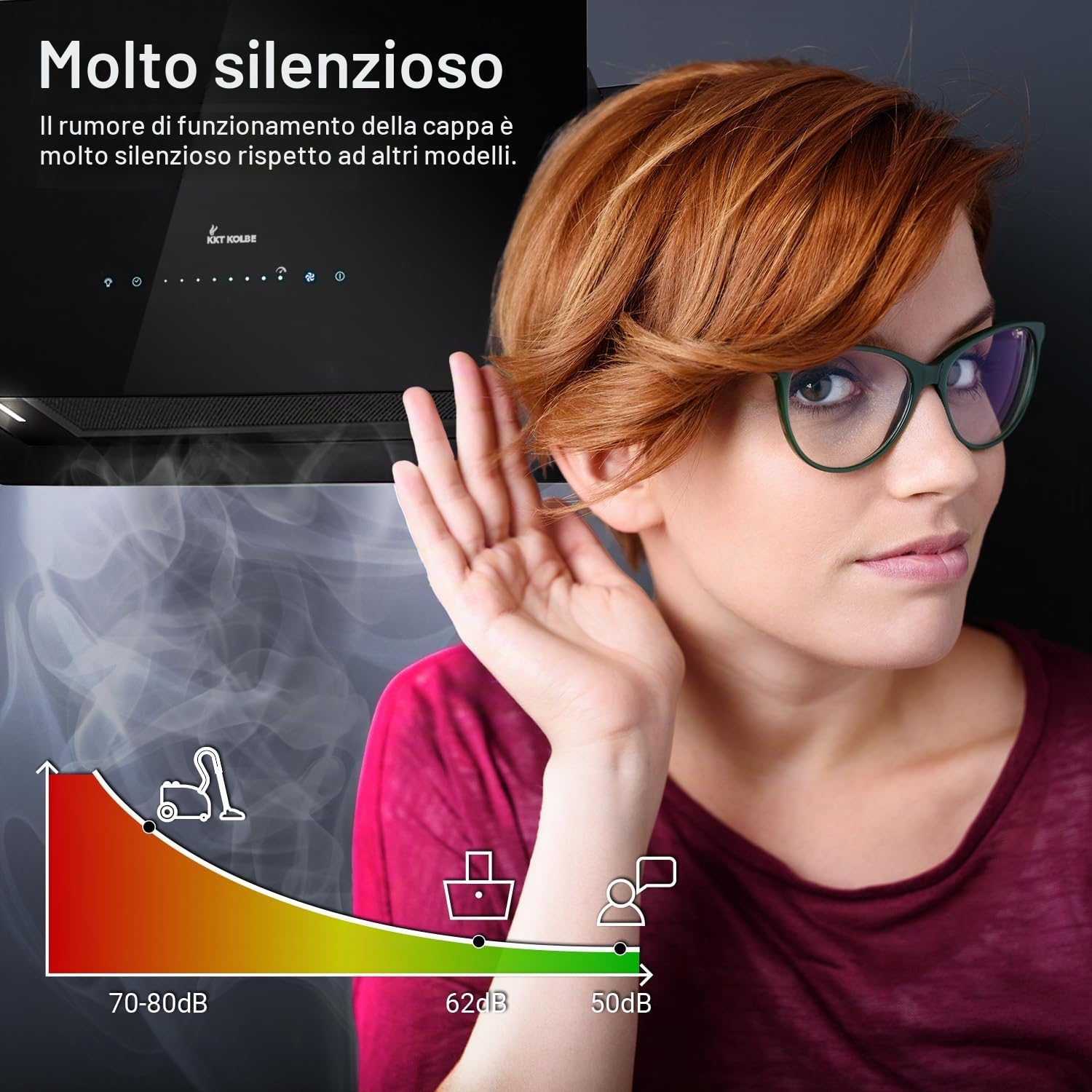 KKT KOLBE A+++ CUBE60FB - Cappa aspirante 60 cm, 684 cbm/h, 9 livelli | Smart WiFi App WiFi | Cappa isola sospesa | Montaggio a soffitto | Nero | Vetro | Illuminazione a LED | Ricarica automatica