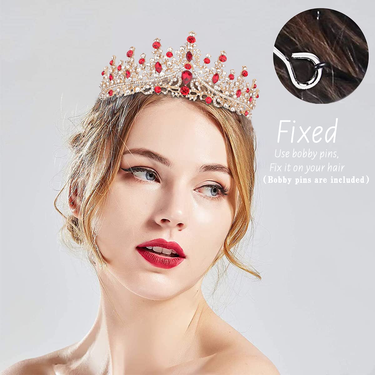 TOBATOBA Red Crown Crystal Wedding Tiara for Women, Royal Queen Crowns for Women Queen of Hearts Crown, Princess Tiara for Bride, Quinceanera Headpieces for Birthday Prom Pageant Halloween Costume
