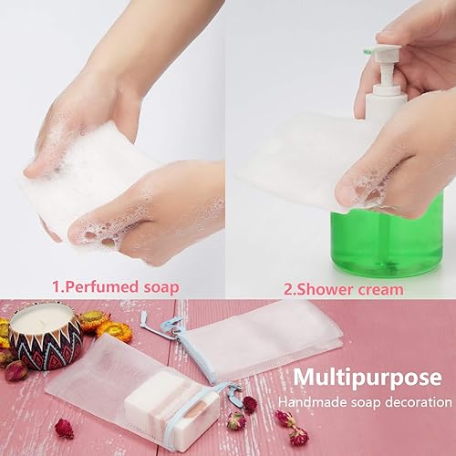 Miniatura 6 de Cobahom Paquete de 6 bolsas de jabón de malla de 6 x 3.5 pulgadas, bolsas de red de espuma para jabón, bolsas de protección de jabón con cordón para