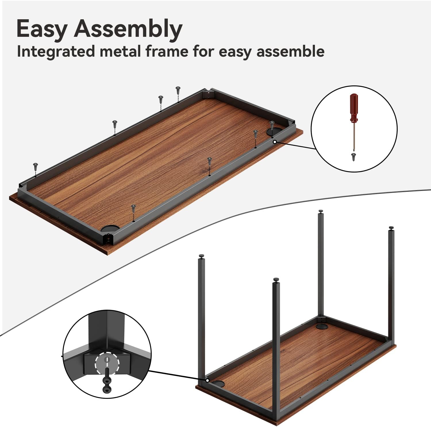 EUREKA ERGONOMIC 47 Inch Teak Home Office Computer Desk, Simple Modern Sturdy Work Study Writing PC Gaming Table for Large Space Adults Teens Kids Sewing Bedroom Kitchen Dinning Room, Black Metal Legs