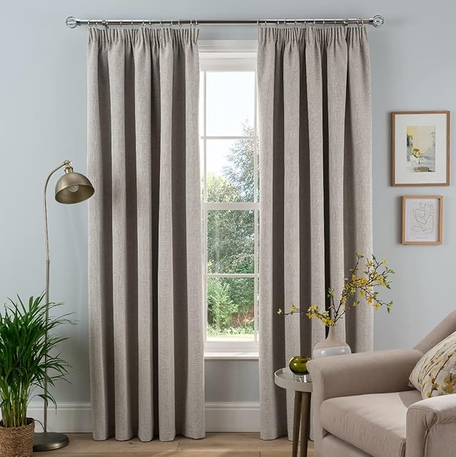 Sleepdown Textured Rib Weave Pencil Pleat Blackout Lined Curtains Thermal Insulated for Bedroom and Living Room 46 x 54 Inch Natural 2 Panels