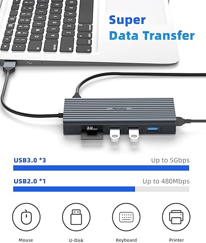 Miniatura 7 de DisplayLink - Estación de acoplamiento triple para MacBookProAirM1M2Windows, estación de acoplamiento USB 12 en 1 USB 3.0 a USB C para laptop Dell