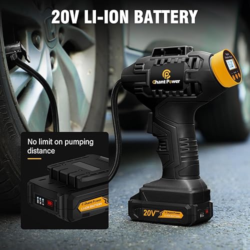 Miniatura 3 de C P CHANTPOWER Inflador de neumáticos con compresor de aire portátil, bomba de neumáticos de coche inalámbrica de 20 V con batería recargable de