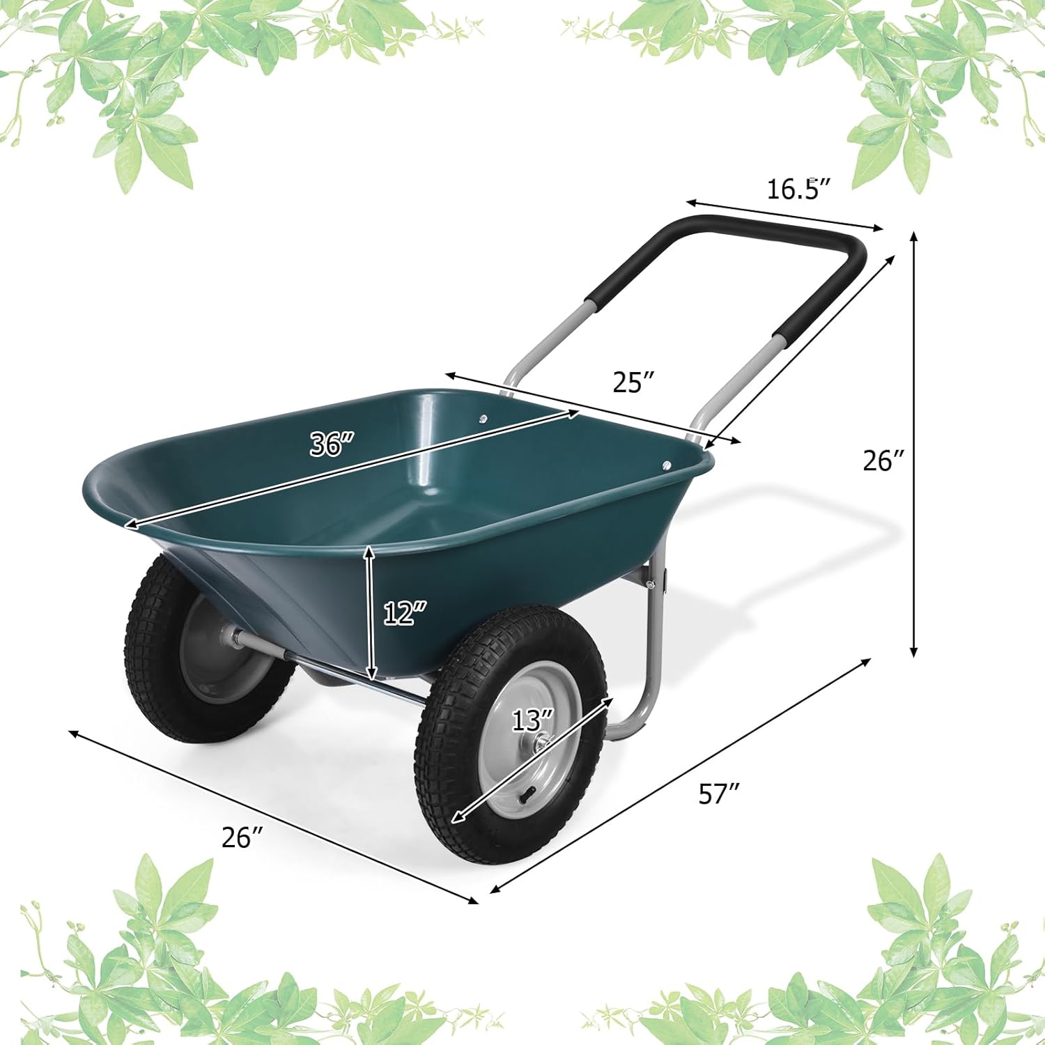 Wheel Barrow Heavy Duty ERGOMASTER Dual-Wheel Wheelbarrow, Home