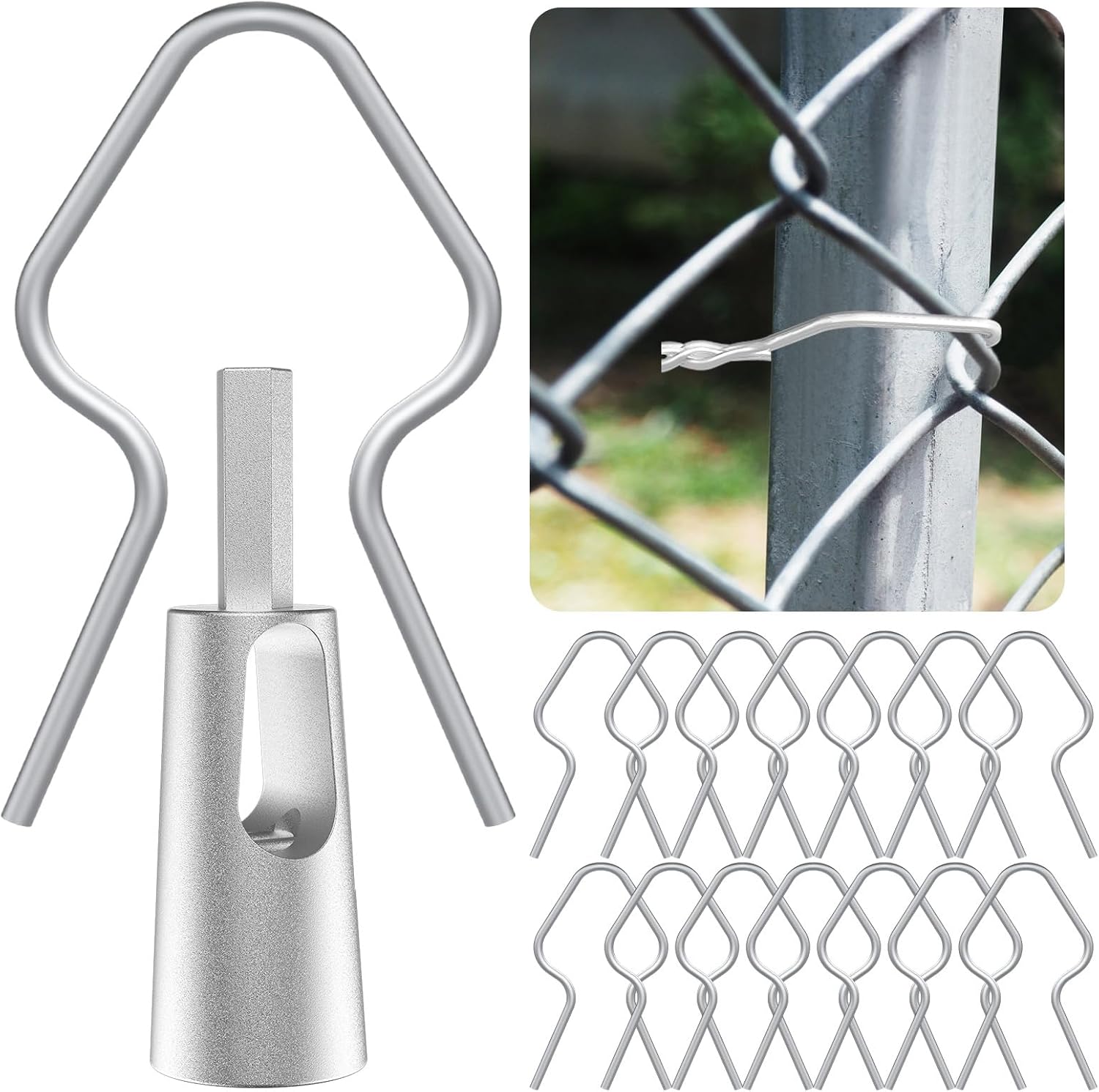 400 Pcs T Post Clips Kit, Metal Wire Fence Clip & 1 Drill Chuck, Galvanized Steel Tie Preformed T-Post Fence Clips 11 Gauge Fence Ties Fast Installation Farm Garden&Livestock Fencing T/U-Posts(Silver)