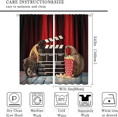 Miniatura 219 de Cortinas opacas para cine en casa, diseño retro moderno, tiras de película de palomitas de maíz para cámara de película, bolsillo para barra,