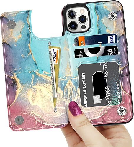 Miniatura 2 de LETO Funda para iPhone 15 Pro Max con tapa tipo folio de cuero, diseños de flores de moda, ranuras para tarjetas, función atril, funda protectora